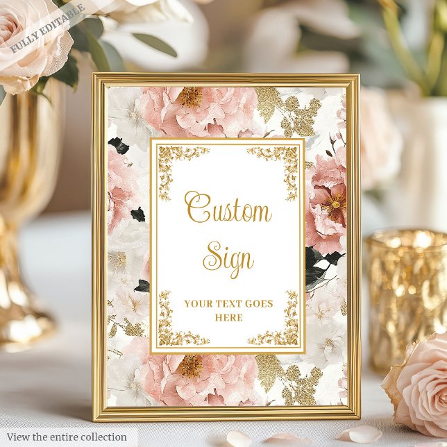 Romantic dusty pink flowers gold wedding 8x10 sign (Romantic dusty pink flowers gold wedding 8x10 sign)