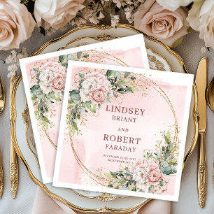 Romantic Dusty Pink Flowers Greenery Gold Glitter Napkin