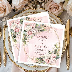 Romantic Dusty Pink Flowers Greenery Gold Glitter Napkin