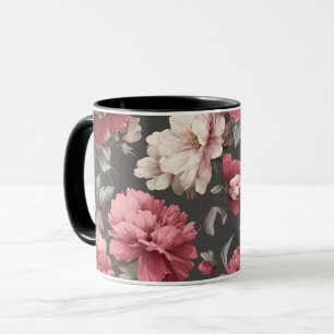 Romantic Dusty Pink Peony Grey Floral Pattern Mug