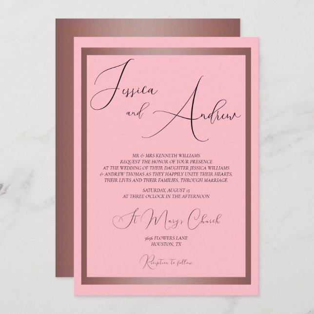 Romantic Dusty Pink & Rose Gold Wedding  Invitation (Front/Back)