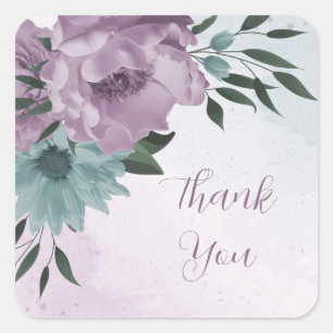 romantic dusty purple and blue flowers square sticker