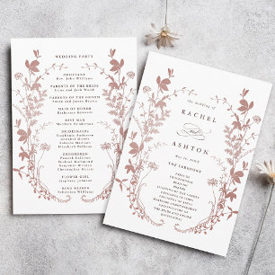 Romantic Dusty Rose Botanical Wedding Ceremony Program