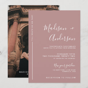 Romantic Dusty Rose Pink With Photo Wedding Invitation