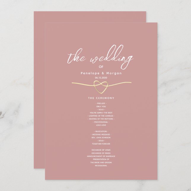 Romantic Dusty Rose Wedding Program (Front/Back)