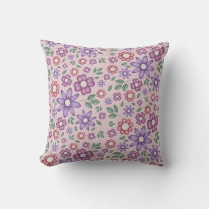 romantic dusty rose whimsical floral pattern throw pillow