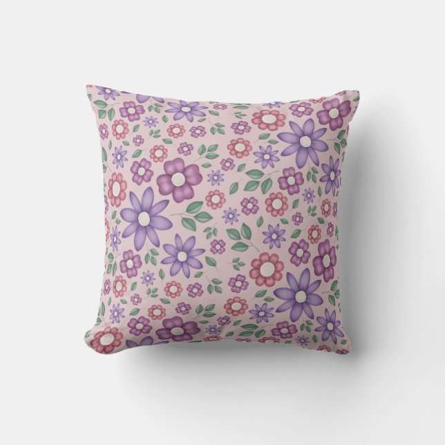 romantic dusty rose whimsical floral pattern throw pillow (Front)