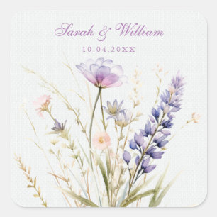 Romantic dusty violet flowers wedding square sticker