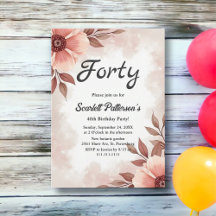 Romantic Dusty Watercolor Floral 40th Birthday