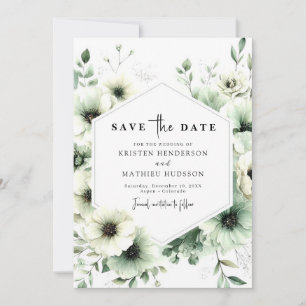 Romantic Earthy Botanical Sage Green Wedding  Save The Date