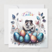Romantic Easter Card with Loving Couple & Elegant