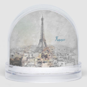 Romantic Eiffel Tower Paris Snow Globe – Vintage 