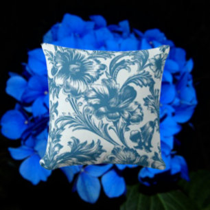 Romantic Elegance Blue Floral Throw Pillow