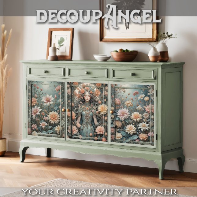 Romantic Elegance in Peach and Aqua - Decoupage - Wrapping Paper Sheet (Creator Uploaded)