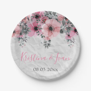 Romantic Elegant Antique Floral Wedding Paper Plate