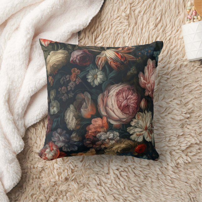 Romantic Elegant Baroque Flowers Oil Painting Throw Pillow (Blanket)