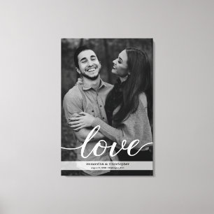 Romantic elegant black and white engagement photo canvas print