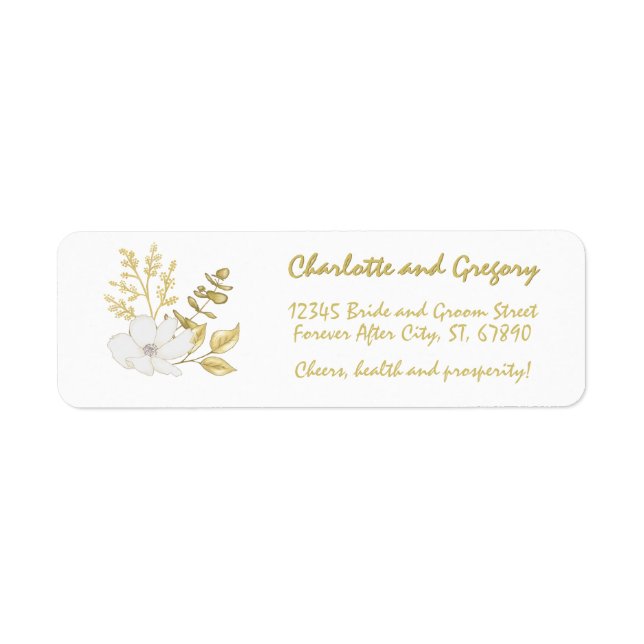 Romantic Elegant Blanc Or Floral Adresse de retour (Devant)