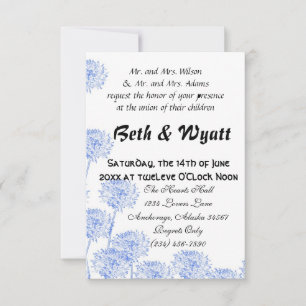 Romantic Elegant Blue Dandelion Romantic Wedding Invitation
