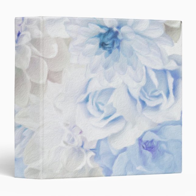 Romantic Elegant Blue Floral Painted Binder (Front/Spine)