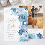 Romantic Elegant blue Floral Watercolor Wedding Invitation<br><div class="desc">Get ready to wow your guests with this pretty winter hand-painted wedding invitation! Featuring beautiful loose ice blue , dusty and navy blue watercolor flowers and chic gold script, this invite is the perfect blend of art and romance. The front showcases elegant floral details, while the back is all about...</div>