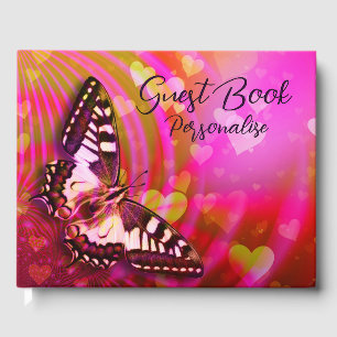 Romantic Elegant Butterfly & Hearts Personalized Guest Book