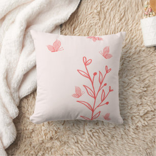 Romantic elegant coral pink floral throw pillow