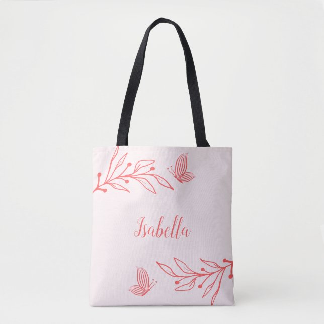 Romantic elegant coral pink floral  tote bag (Front)