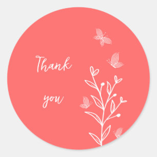 Romantic elegant coral pink floral wedding classic round sticker