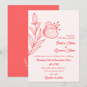 Romantic elegant coral pink floral wedding invitation