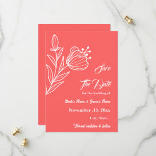 Romantic elegant coral pink floral wedding save the date
