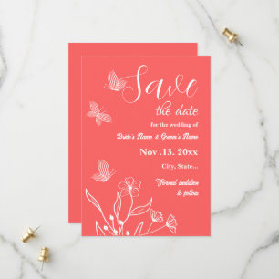 Romantic elegant coral pink floral wedding save the date
