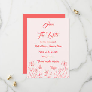Romantic elegant coral pink floral wedding save the date