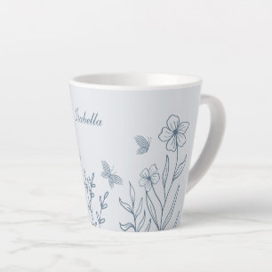 Romantic elegant dusty blue floral latte mug