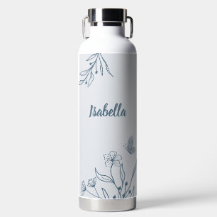 Romantic elegant dusty blue floral  water bottle