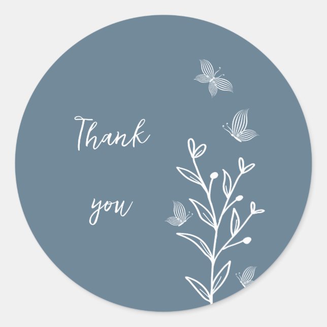 Romantic elegant dusty blue floral wedding classic round sticker (Front)