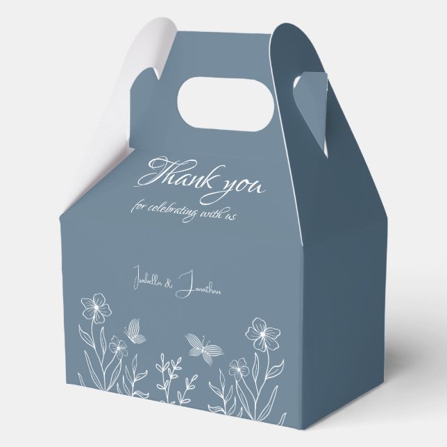 Romantic elegant dusty blue floral wedding favor box (Front)