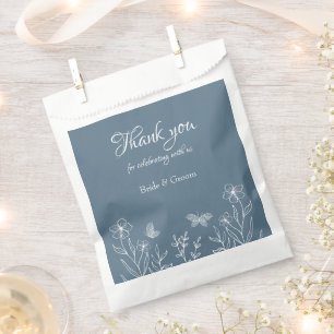 Romantic elegant dusty blue floral wedding favour bag