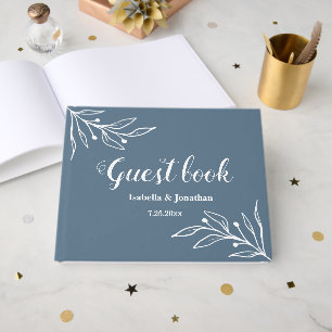 Romantic elegant dusty blue floral wedding guest book