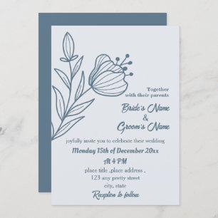 Romantic elegant dusty blue floral wedding invitation