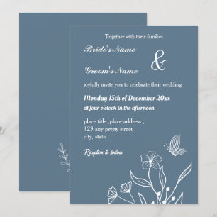 Romantic elegant dusty blue floral wedding invitation