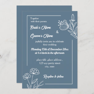 Romantic elegant dusty blue floral wedding invitation