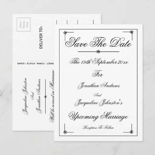Romantic Elegant Enregistrer La Date Invitation Ca (Devant / Derrière)