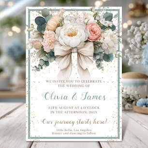 Romantic Elegant Floral Bow Wedding Invitation
