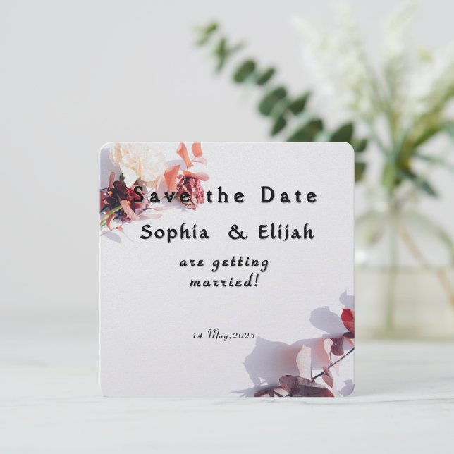 Romantic Elegant Floral Enregistrer la date Carte  (Debout devant)