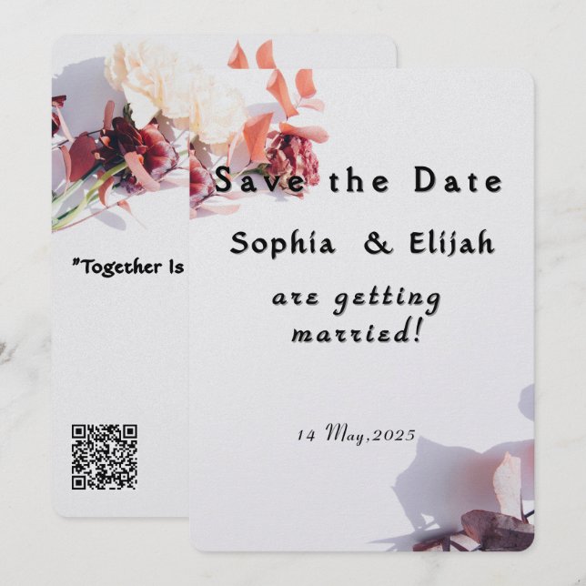 Romantic Elegant Floral Enregistrer la date Carte  (Devant / Derrière)