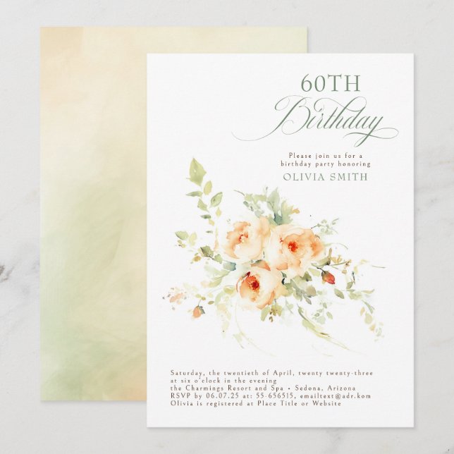 Romantic Elegant Floral Terracotta Birthday Party Invitation (Front/Back)