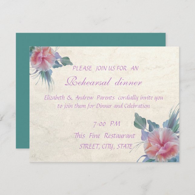 Romantic Elegant Flowers  Rehearsal Dinner Invitation (Front/Back)