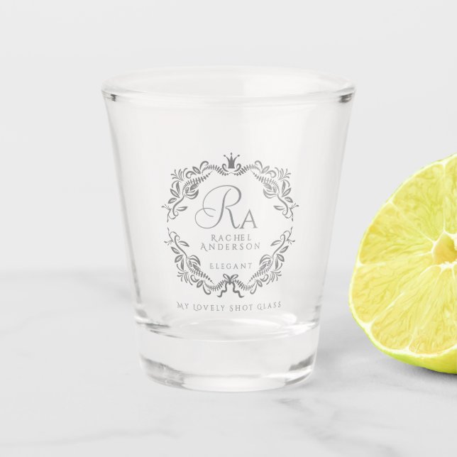 Romantic Elegant Foliage Monogram  Shot Glass (Front)