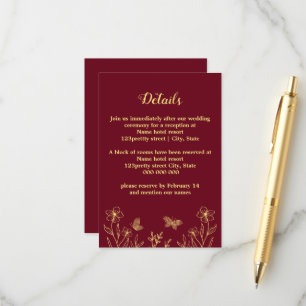 Romantic elegant gold butterflies burgundy wedding enclosure card